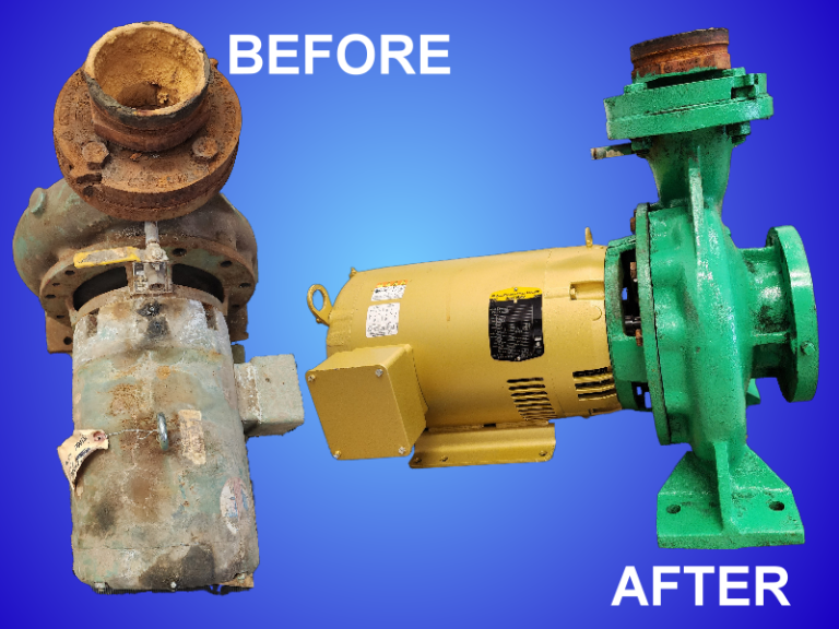 Before and After photo of refurbished pump